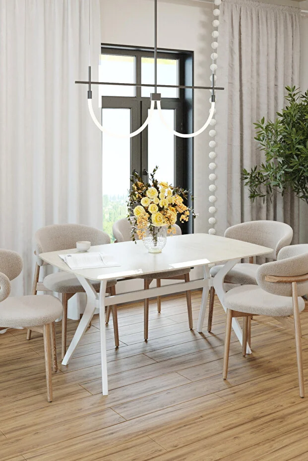 80X120 MDF Mutfak Masası (Sadece Masa) Salon Masası Balkon Masası Viktoria Serisi-Traverten/Beyaz